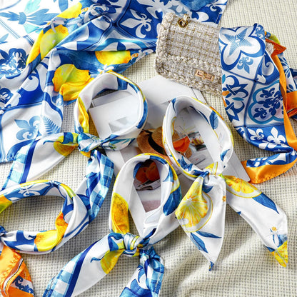 6 Pcs 27.56 Inch Silk Square Lemon Scarf Head Neck Purse Bag Scarves Gift Accessories for Women Wedding Travel Yoga