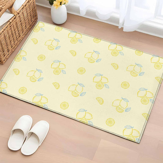 2x3ft Cartoon Lemons Area Rug Non Slip Soft Washable Summer Fruit Leaf Pastoral Plant Light Yellow Rectangle Area Rugs Low Pile Indoor Carpet Mat for Bedroom Living Room Dining Entryway