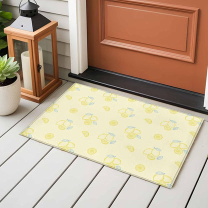 2x3ft Cartoon Lemons Area Rug Non Slip Soft Washable Summer Fruit Leaf Pastoral Plant Light Yellow Rectangle Area Rugs Low Pile Indoor Carpet Mat for Bedroom Living Room Dining Entryway