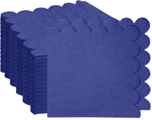 100 Pieces 2-Ply Yellow Scalloped Napkins Folded 5 x 5 inch Disposable Cocktail Napkins Paper Napkins for Dinner Wedding Birthday Party Yellow Beverage Napkins