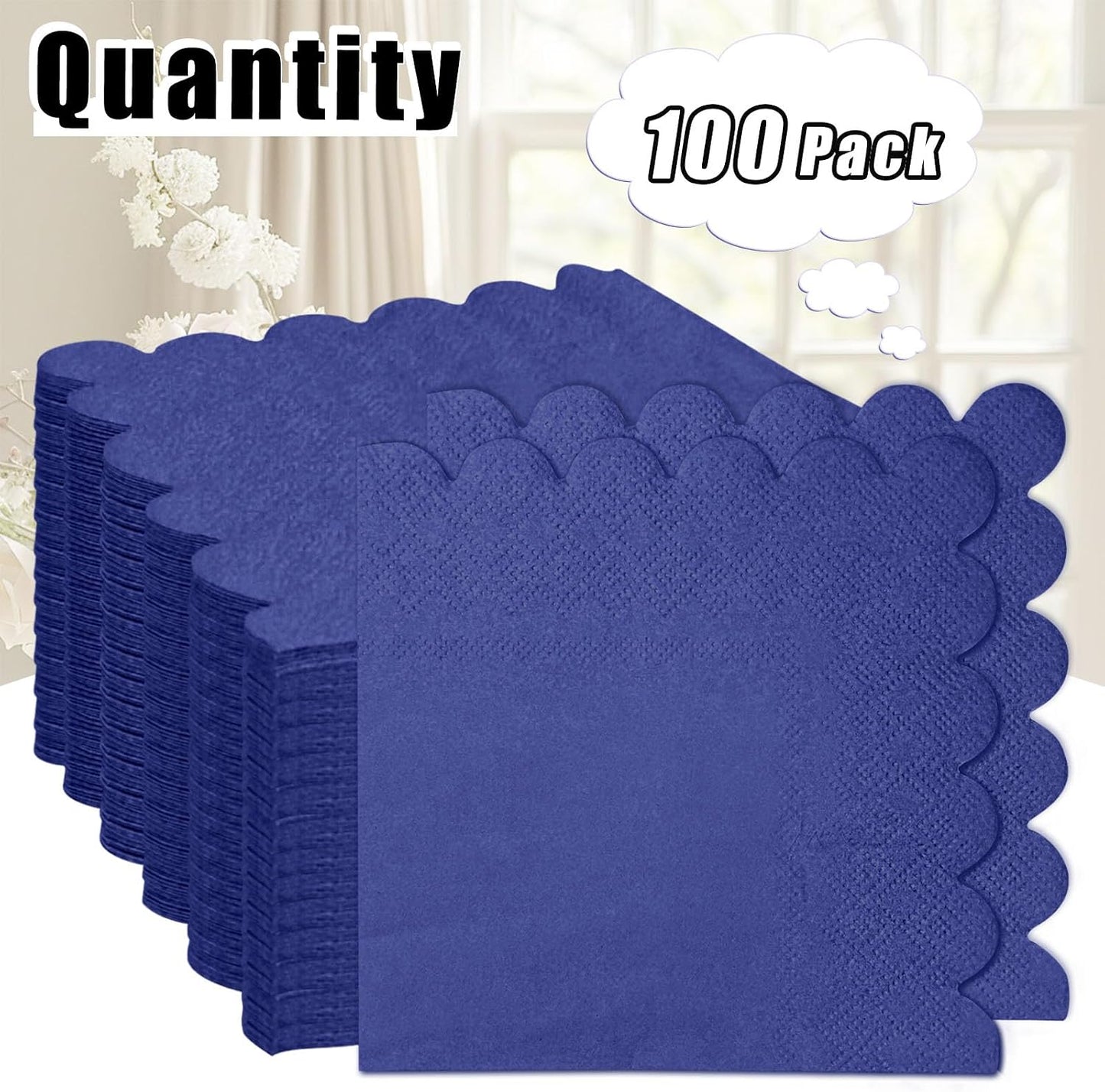 100 Pieces 2-Ply Yellow Scalloped Napkins Folded 5 x 5 inch Disposable Cocktail Napkins Paper Napkins for Dinner Wedding Birthday Party Yellow Beverage Napkins