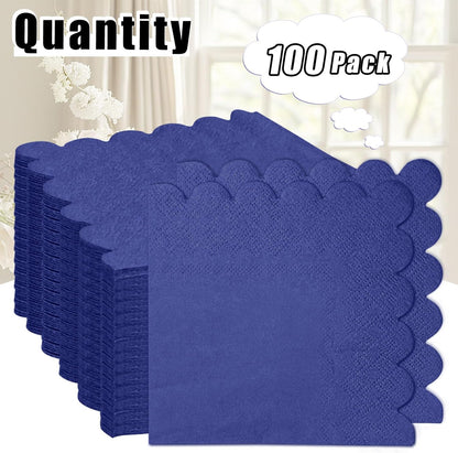100 Pieces 2-Ply Yellow Scalloped Napkins Folded 5 x 5 inch Disposable Cocktail Napkins Paper Napkins for Dinner Wedding Birthday Party Yellow Beverage Napkins