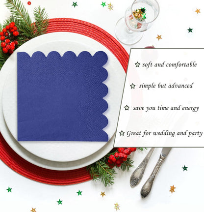 100 Pieces 2-Ply Yellow Scalloped Napkins Folded 5 x 5 inch Disposable Cocktail Napkins Paper Napkins for Dinner Wedding Birthday Party Yellow Beverage Napkins