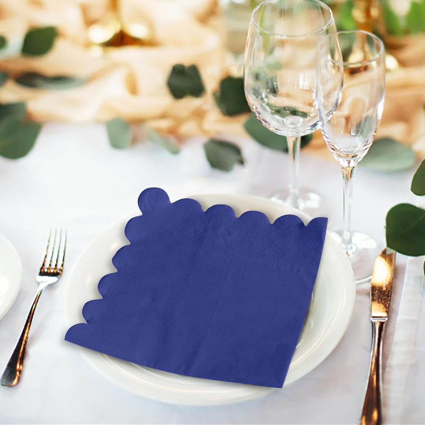 100 Pieces 2-Ply Yellow Scalloped Napkins Folded 5 x 5 inch Disposable Cocktail Napkins Paper Napkins for Dinner Wedding Birthday Party Yellow Beverage Napkins