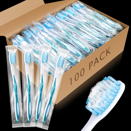 100 Pcs Prepasted Disposable Toothbrushes Individually Wrapped Pre Pasted Soft Bristle Tooth Brush Travel Toothbrush for Camping Guestroom Car Office School Hotel Homeless Gifts (Yellow)