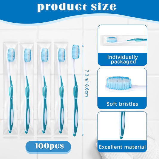 100 Pcs Prepasted Disposable Toothbrushes Individually Wrapped Pre Pasted Soft Bristle Tooth Brush Travel Toothbrush for Camping Guestroom Car Office School Hotel Homeless Gifts (Yellow)