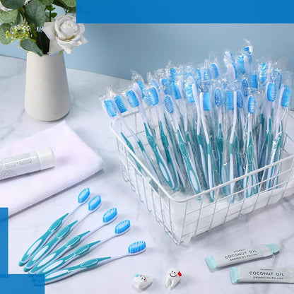 100 Pcs Prepasted Disposable Toothbrushes Individually Wrapped Pre Pasted Soft Bristle Tooth Brush Travel Toothbrush for Camping Guestroom Car Office School Hotel Homeless Gifts (Yellow)
