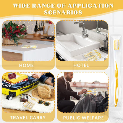 100 Pcs Prepasted Disposable Toothbrushes Individually Wrapped Pre Pasted Soft Bristle Tooth Brush Travel Toothbrush for Camping Guestroom Car Office School Hotel Homeless Gifts (Yellow)
