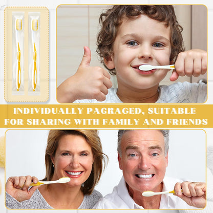 100 Pcs Prepasted Disposable Toothbrushes Individually Wrapped Pre Pasted Soft Bristle Tooth Brush Travel Toothbrush for Camping Guestroom Car Office School Hotel Homeless Gifts (Yellow)