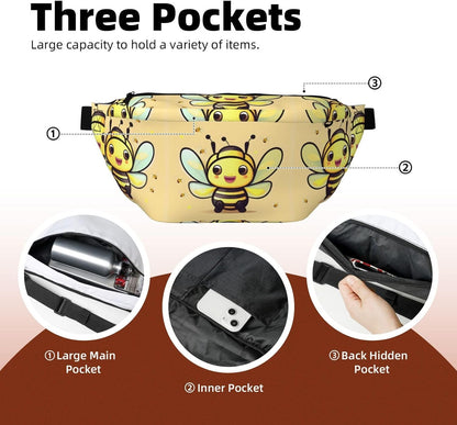 Yellow bee Running Waist Pack-No-Bounce Phone Holder for Gym, Waterproof Crossbody Fanny Pack with Adjustable Belt