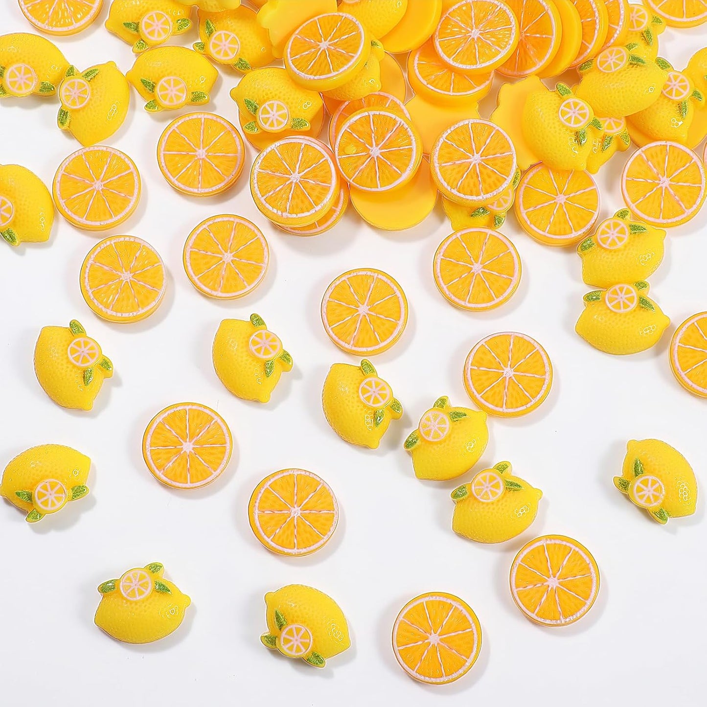100Pcs Lemon Charms Faux Lemons Slice, Mini Fake Lemon Slices | Flatback Resin Decor for Jewelry Making & DIY Craft Embellishments