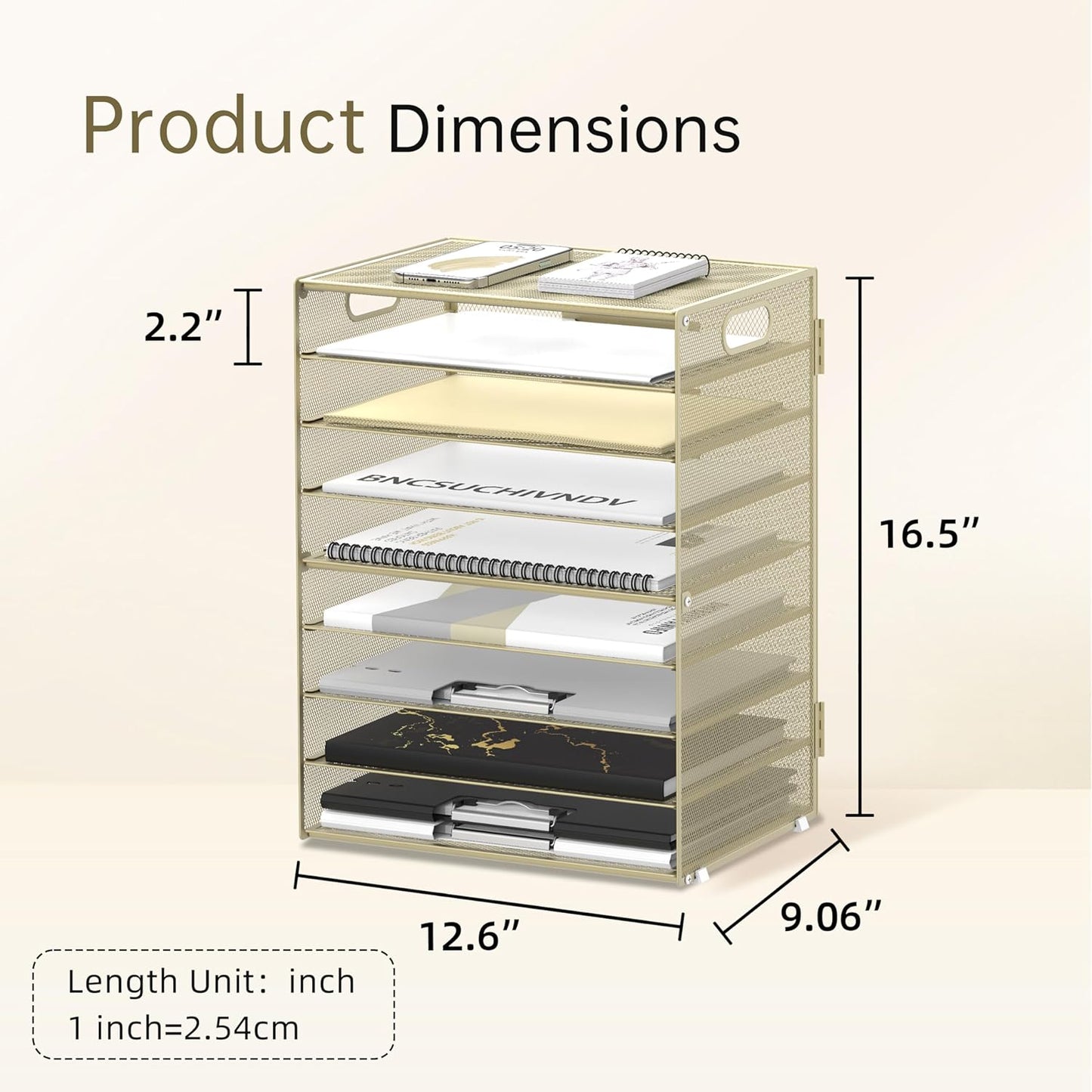 9-Tier Paper Organizer for Desk, Mesh Letter Tray Desk Organizer with Handles, Space-Saving File Organizer for Office Home School, Golden Yellow
