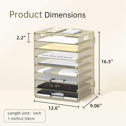 9-Tier Paper Organizer for Desk, Mesh Letter Tray Desk Organizer with Handles, Space-Saving File Organizer for Office Home School, Golden Yellow