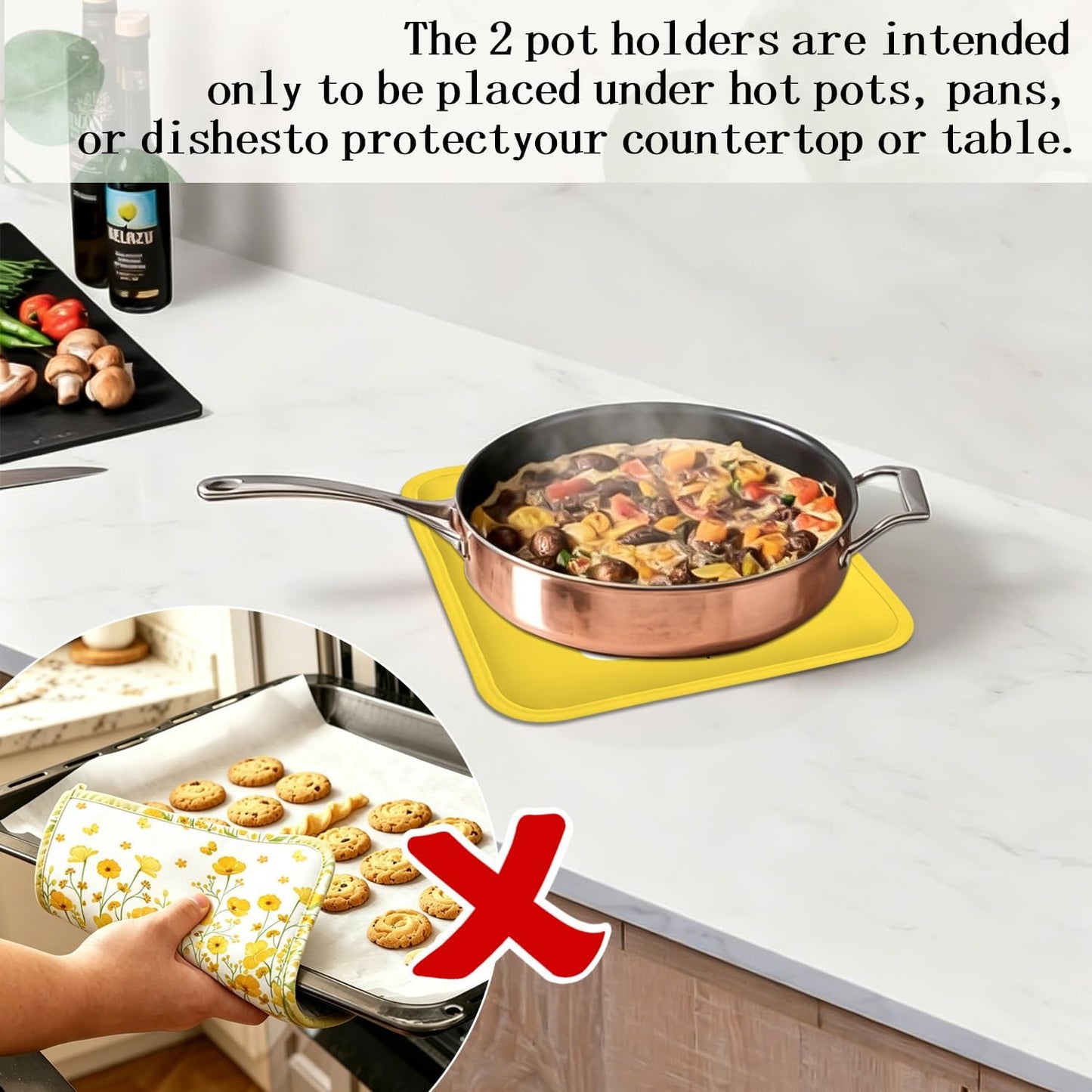 Yellow Flowers Oven Mitts and Pot Holders 4pcs Set, Hello Sunshine Kitchen Oven Gloves 11 inch, Summer Flower Heat Resistant Kitchen Glove Hot Pads, Floral Oven Mitts and Potholder for Kitchen