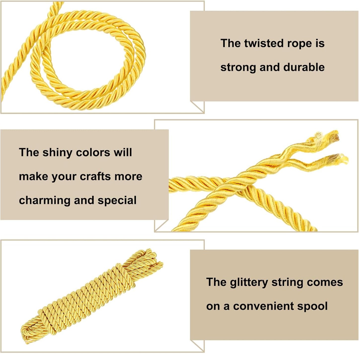 Twisted Trim Cord Rope, 8mm/ 5.5 Yards Nylon Trim Cord Rope Thread String Rope Cord Braid Trim [for Sewing Home Decor Crafts] - 0.3 Inch/Golden Yellow