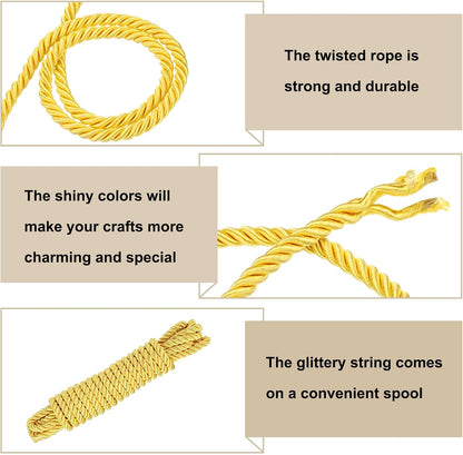 Twisted Trim Cord Rope, 8mm/ 5.5 Yards Nylon Trim Cord Rope Thread String Rope Cord Braid Trim [for Sewing Home Decor Crafts] - 0.3 Inch/Golden Yellow