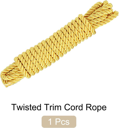 Twisted Trim Cord Rope, 8mm/ 5.5 Yards Nylon Trim Cord Rope Thread String Rope Cord Braid Trim [for Sewing Home Decor Crafts] - 0.3 Inch/Golden Yellow