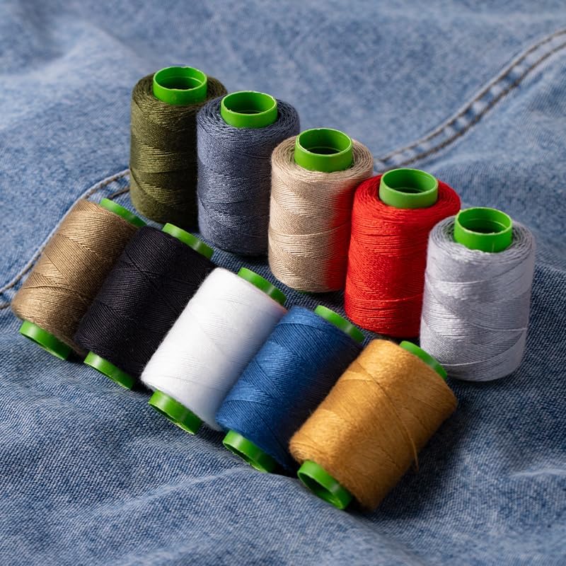 10 Color Sewing Thread Kit, Jean Thread 20s/3 Heavy Duty Strong Thick Spools,Needle and Polyester Threads Small kit, with Needle Threader and Thimble