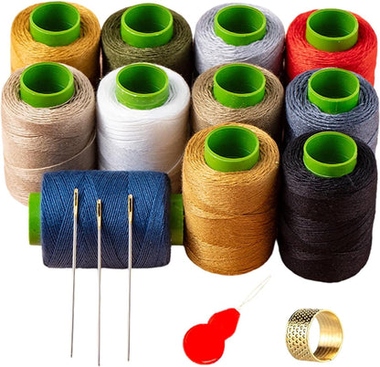 10 Color Sewing Thread Kit, Jean Thread 20s/3 Heavy Duty Strong Thick Spools,Needle and Polyester Threads Small kit, with Needle Threader and Thimble