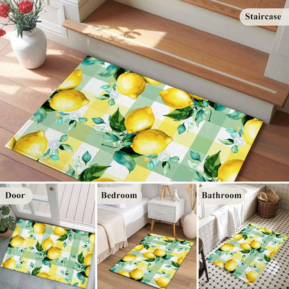 Area Rug Summer Lemon Fruit Green Leaf Rectangle Area Rugs Washable Rug for Living Room Bedroom Dining Room, Light Yellow Green Check Soft Non-Slip Floor Carpet 2x3ft