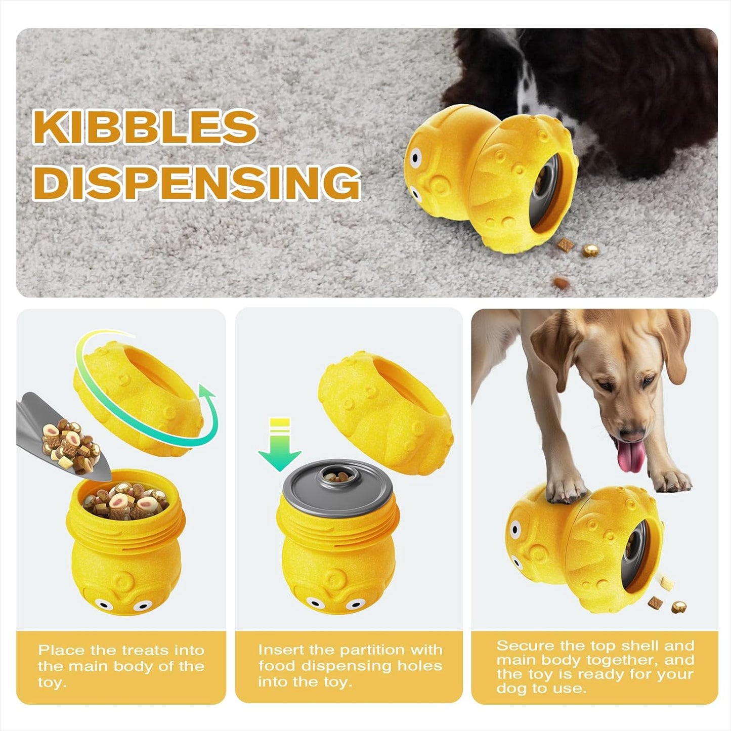 3-in-1 Treat-Dispensing Dog Puzzle Toy and Slow Feeder, Yellow | Octopus Puzzle Supports Frozen Treats,Dog Chew Toy,Kibble Dispensing and Slow Feeding,Interactive Dog Toys