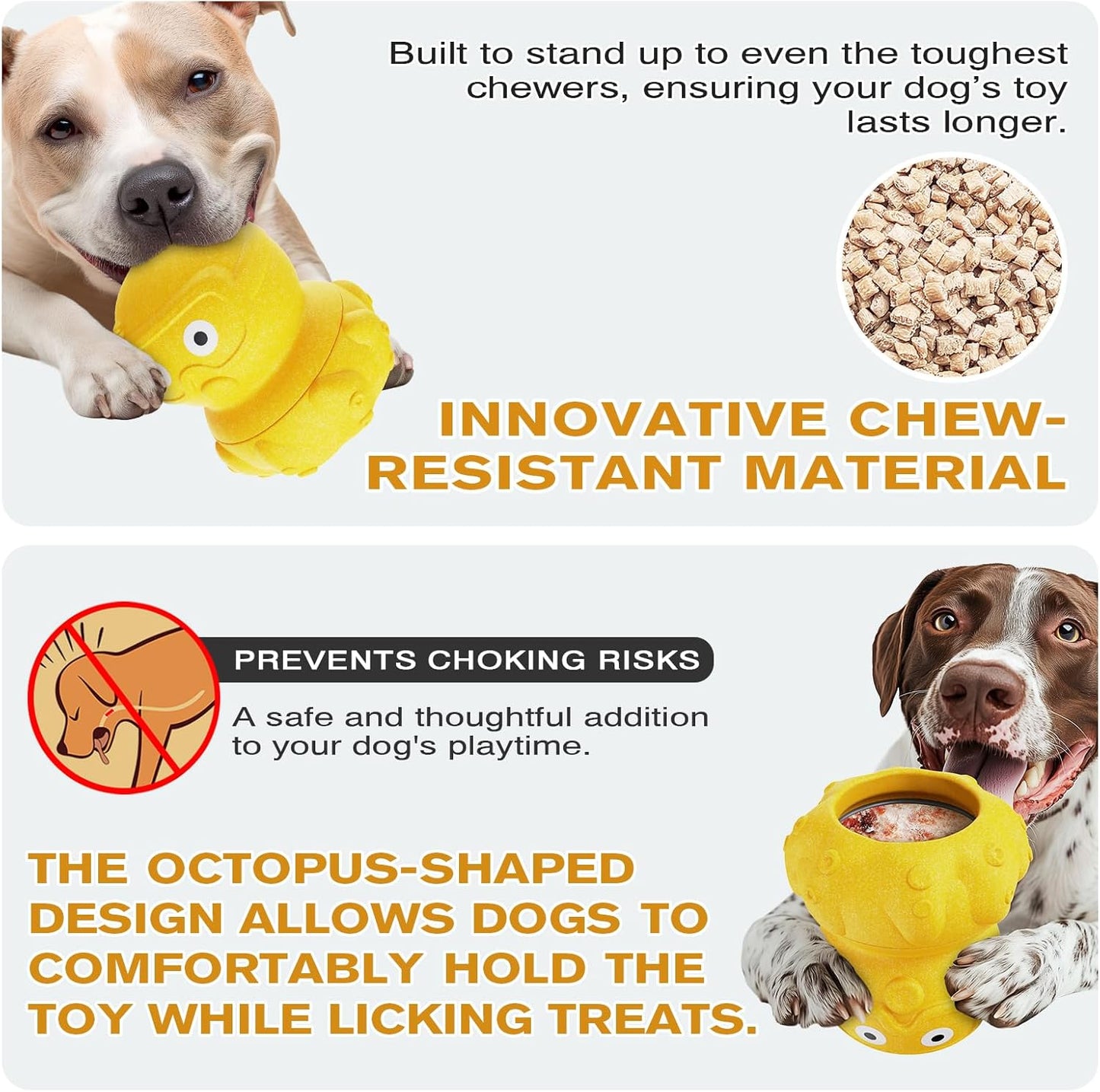 3-in-1 Treat-Dispensing Dog Puzzle Toy and Slow Feeder, Yellow | Octopus Puzzle Supports Frozen Treats,Dog Chew Toy,Kibble Dispensing and Slow Feeding,Interactive Dog Toys
