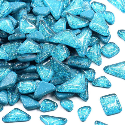 Mosaic Tiles,Glass Tiles, Shine Crystal Mosaic Glass Pieces Bulk Assorted Square and Triangle Glitter Crystal Mosaic Tiles for Home Decoration or DIY Crafts 200g (Peacock Green)