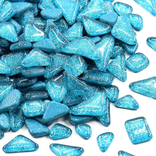 Mosaic Tiles,Glass Tiles, Shine Crystal Mosaic Glass Pieces Bulk Assorted Square and Triangle Glitter Crystal Mosaic Tiles for Home Decoration or DIY Crafts 200g (Peacock Green)