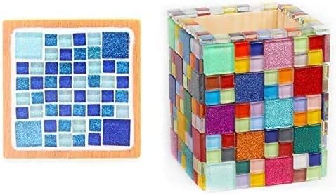 Mosaic Tiles,Glass Tiles, Shine Crystal Mosaic Glass Pieces Bulk Assorted Square and Triangle Glitter Crystal Mosaic Tiles for Home Decoration or DIY Crafts 200g (Peacock Green)