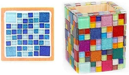 Mosaic Tiles,Glass Tiles, Shine Crystal Mosaic Glass Pieces Bulk Assorted Square and Triangle Glitter Crystal Mosaic Tiles for Home Decoration or DIY Crafts 200g (Peacock Green)