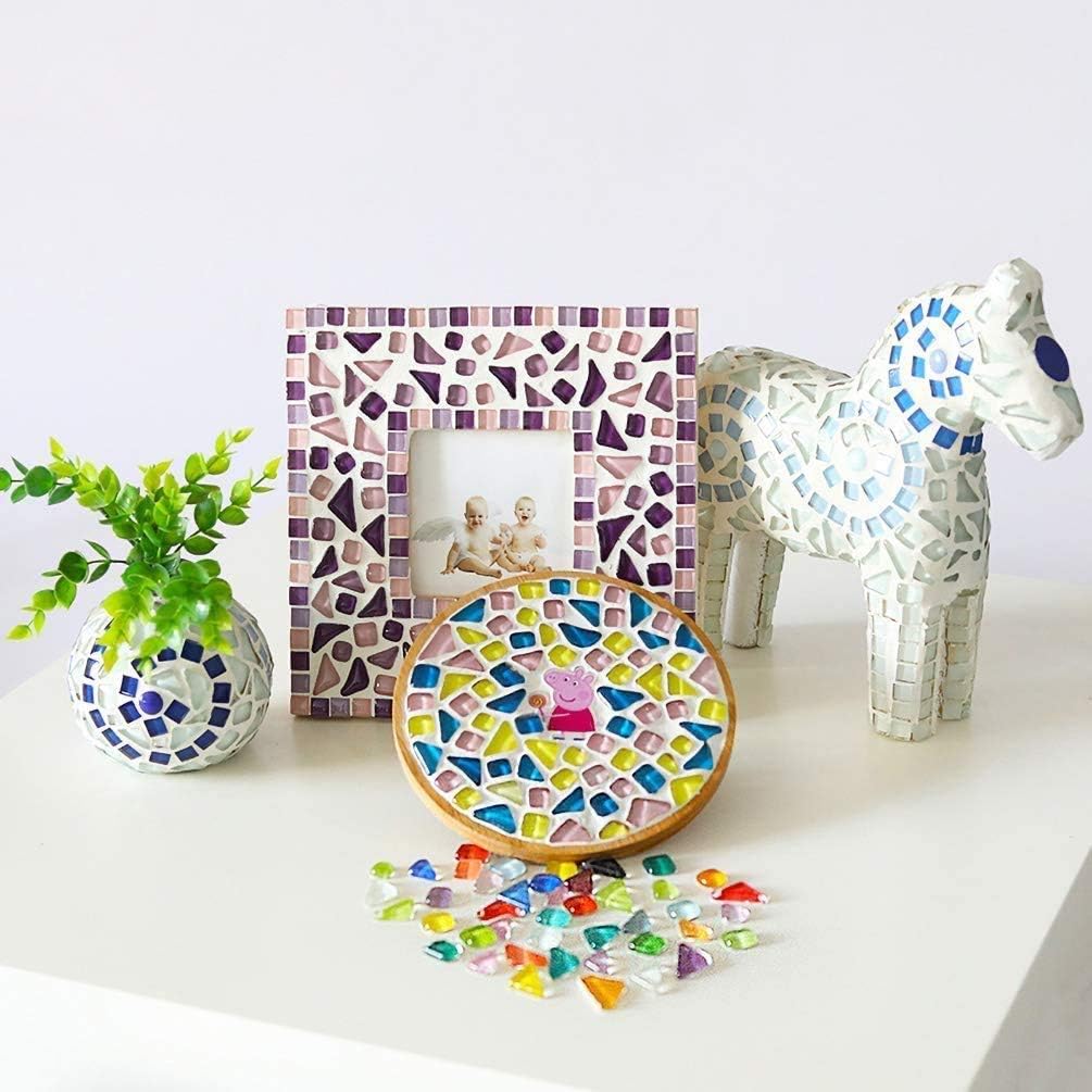 Mosaic Tiles,Glass Tiles, Shine Crystal Mosaic Glass Pieces Bulk Assorted Square and Triangle Glitter Crystal Mosaic Tiles for Home Decoration or DIY Crafts 200g (Peacock Green)