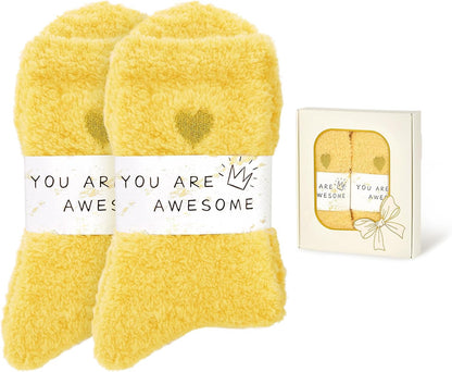 2 Pairs Cozy Fuzzy Socks for Women Cloud Socks | Gift Box Set with Ultra-Soft Sleep Socks, Care Package, Spa Gifts and Birthday Gifts for Women