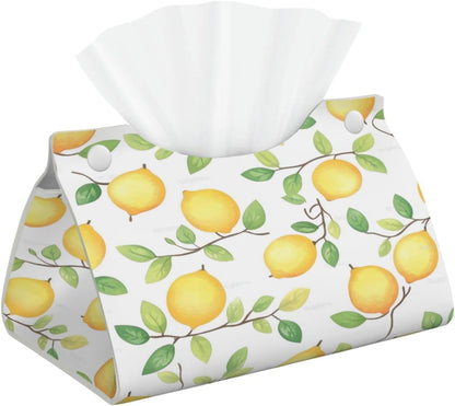 Yellow Summer Lemon Rectangle Tissue Box Cover PVC Faux Leather Tissue Boxes Holder Lightweight Tissue Box Cube for Bathroom Home Car Office