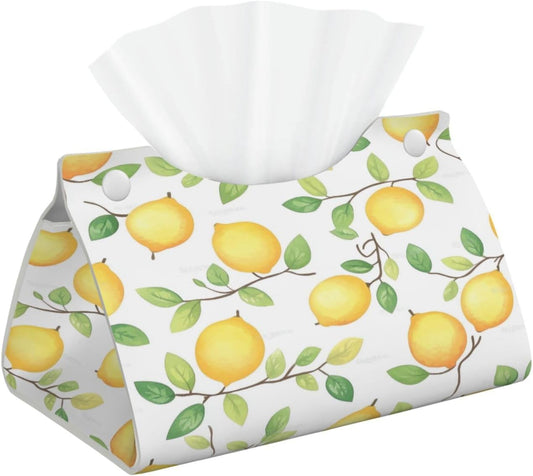 Yellow Summer Lemon Rectangle Tissue Box Cover PVC Faux Leather Tissue Boxes Holder Lightweight Tissue Box Cube for Bathroom Home Car Office