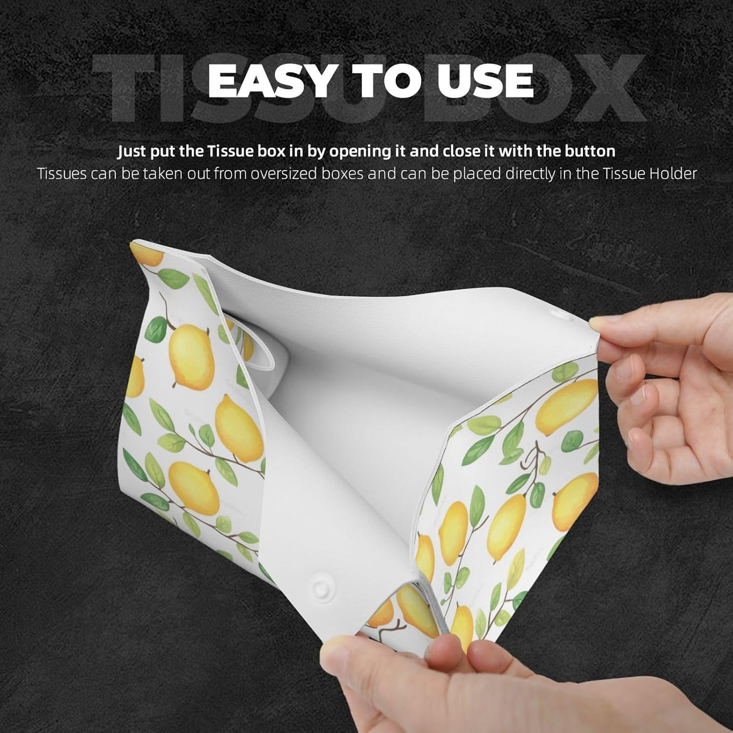 Yellow Summer Lemon Rectangle Tissue Box Cover PVC Faux Leather Tissue Boxes Holder Lightweight Tissue Box Cube for Bathroom Home Car Office