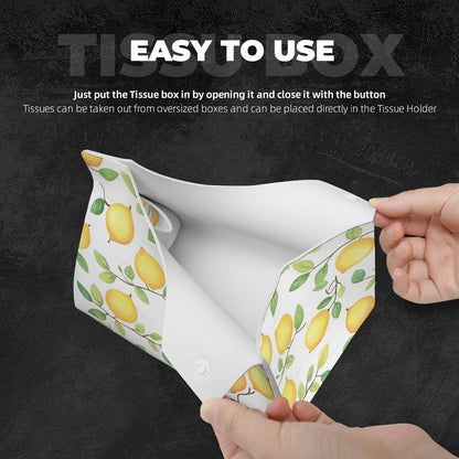 Yellow Summer Lemon Rectangle Tissue Box Cover PVC Faux Leather Tissue Boxes Holder Lightweight Tissue Box Cube for Bathroom Home Car Office