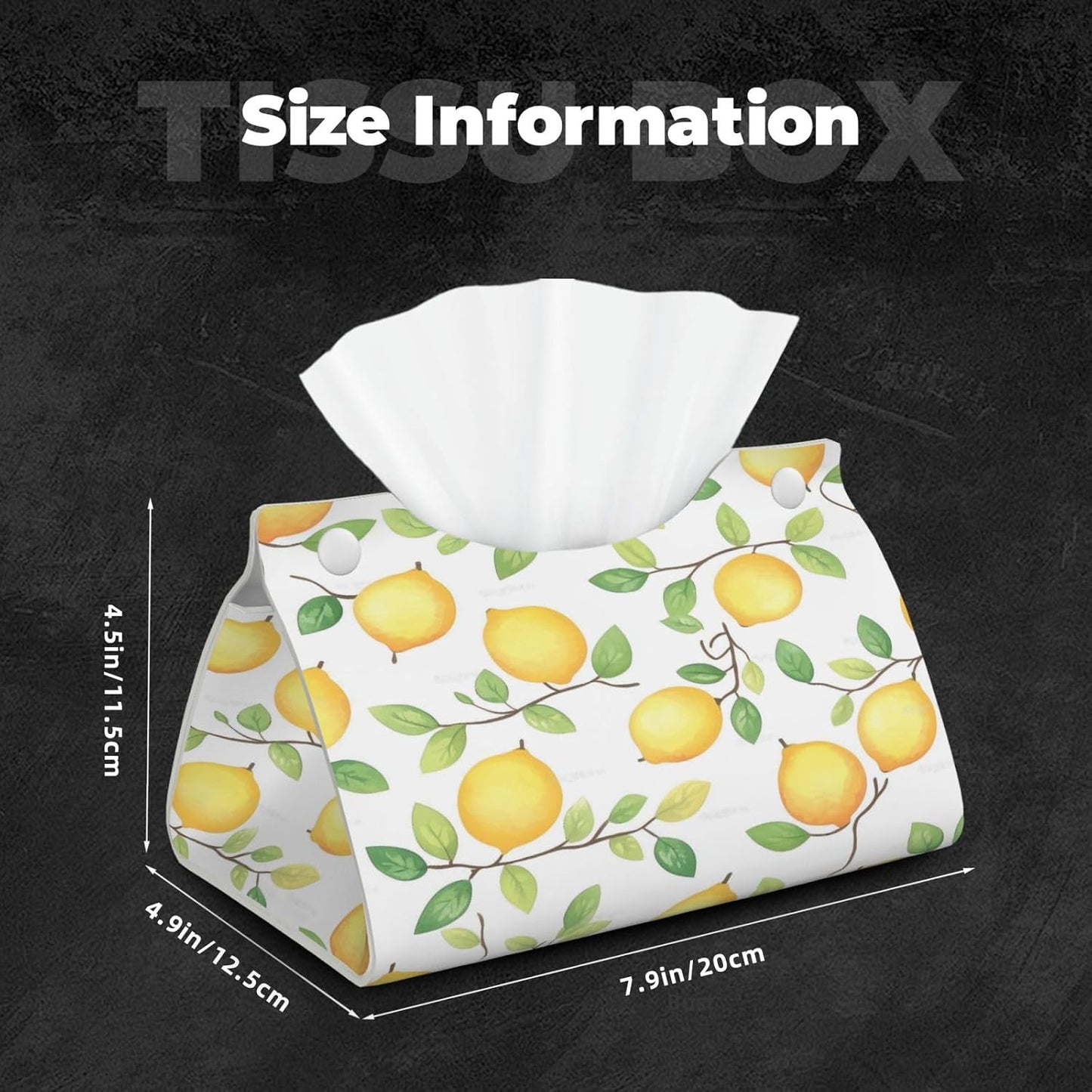 Yellow Summer Lemon Rectangle Tissue Box Cover PVC Faux Leather Tissue Boxes Holder Lightweight Tissue Box Cube for Bathroom Home Car Office