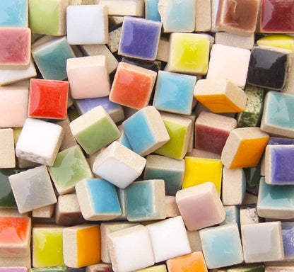 200 Pieces / 200 g Square Shapes 0.4x0.4 inch Square Ceramic Mosaic Mosaic Tiles for Crafts, Colorful Stained Glass Pieces for Mosaic Projects - Full Color Mix