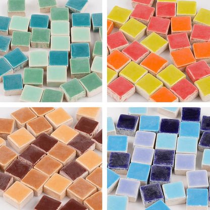 200 Pieces / 200 g Square Shapes 0.4x0.4 inch Square Ceramic Mosaic Mosaic Tiles for Crafts, Colorful Stained Glass Pieces for Mosaic Projects - Full Color Mix