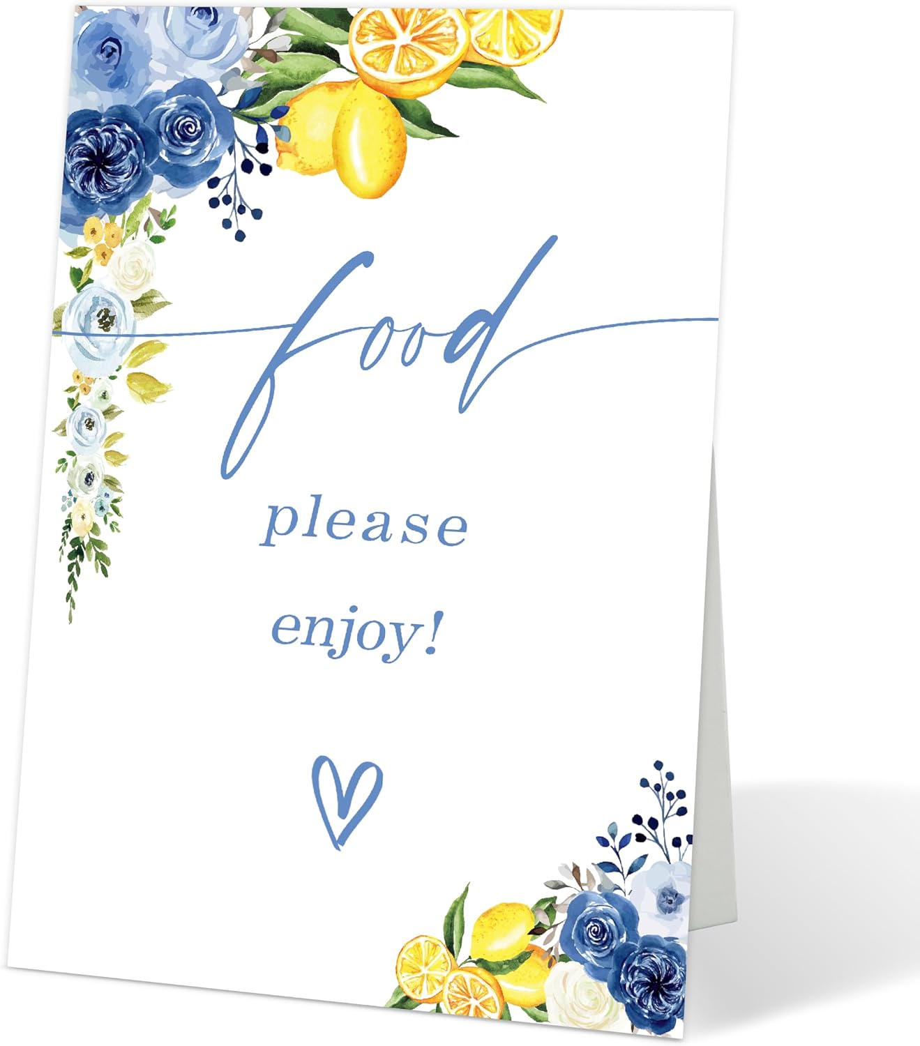 Lemon Food Please Enjoy Sign, Blue Floral Food Signs for Party, Wedding Signs for Ceremony and Reception, Flower Wedding Signage with Stand, Bridal Shower Table Centerpieces, Engagement Reception, 20