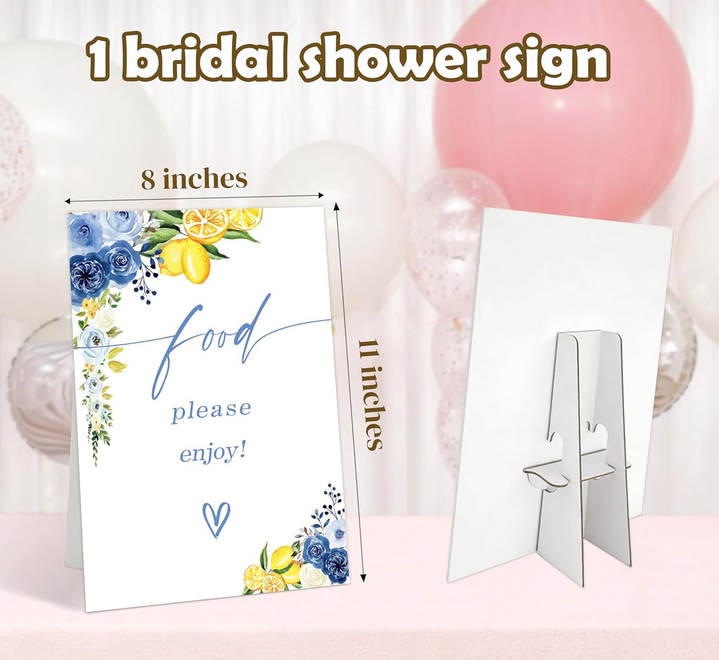 Lemon Food Please Enjoy Sign, Blue Floral Food Signs for Party, Wedding Signs for Ceremony and Reception, Flower Wedding Signage with Stand, Bridal Shower Table Centerpieces, Engagement Reception, 20