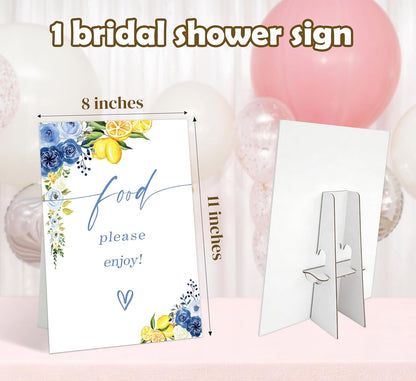 Lemon Food Please Enjoy Sign, Blue Floral Food Signs for Party, Wedding Signs for Ceremony and Reception, Flower Wedding Signage with Stand, Bridal Shower Table Centerpieces, Engagement Reception, 20