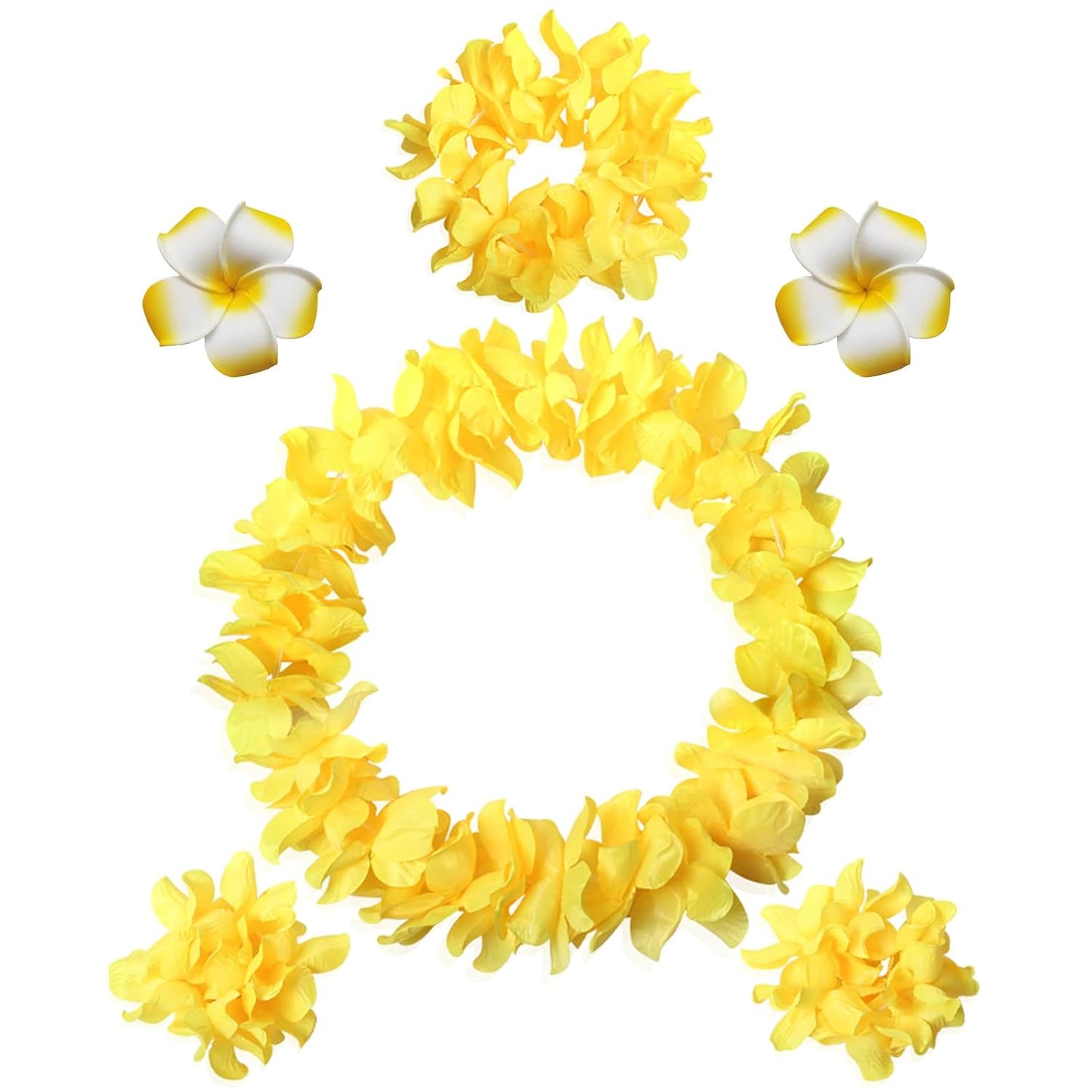 Hawaiian Leis Headband Wristbands Plumeria Hair Clips Tropical Luau Necklace Headpiece Bracelets Flower Barrettes Hair Bands Women Wedding Summer Beach Birthday Dress Up Party Decorations Supplies