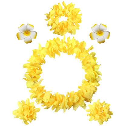 Hawaiian Leis Headband Wristbands Plumeria Hair Clips Tropical Luau Necklace Headpiece Bracelets Flower Barrettes Hair Bands Women Wedding Summer Beach Birthday Dress Up Party Decorations Supplies
