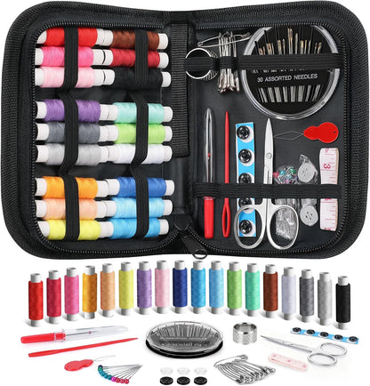 Sewing Kit for Adults, Christmas Stocking Stuffers for Teen Girls | Gifts for Mom, Dorm Room Essentials, Sewing Supplies, Needle and Thread Kit, Portable for Travel, Emergency, Beginner (Black)