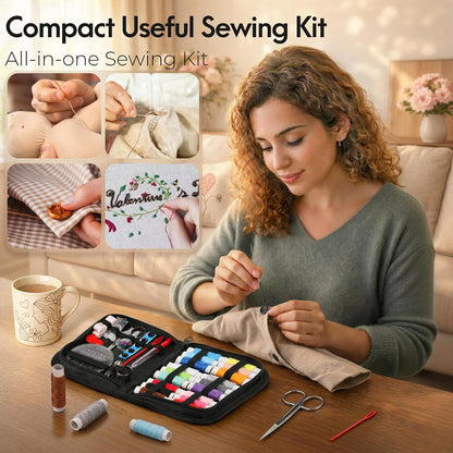 Sewing Kit for Adults, Christmas Stocking Stuffers for Teen Girls | Gifts for Mom, Dorm Room Essentials, Sewing Supplies, Needle and Thread Kit, Portable for Travel, Emergency, Beginner (Black)