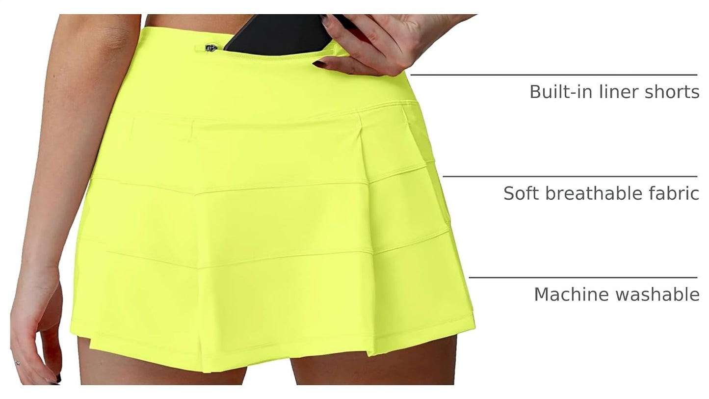 High Waisted Pleated Tennis Skirt with Pockets Athletic Golf Skorts for Women Casual Workout Built-in Shorts
