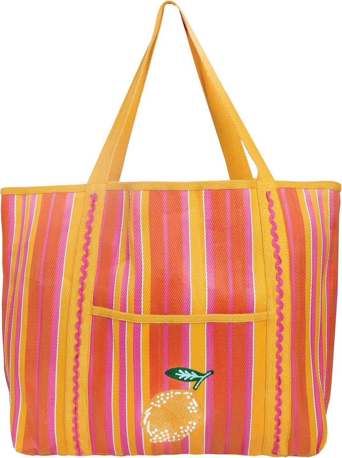 Large Lemon Tote Bag – Reusable Women’s Shoulder Bag for Grocery Shopping Tote Bag, Beach, Gym & Travel – Made from 100% Recycled Plastic – 18.3 x 15.3 in