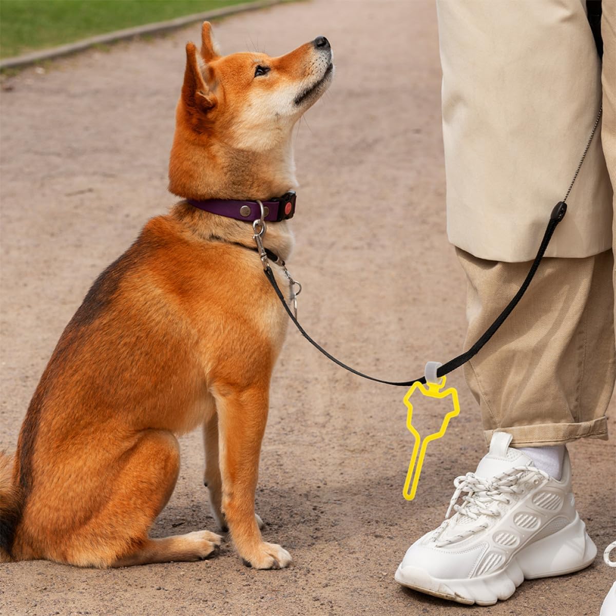 Dog Poop Bag Holder with Clip, 2pcs Hand-free Leash Waste Carrier for Walking and Running, Yellow Portable Dog Waste Bag Dispenser for Pet Cleanup