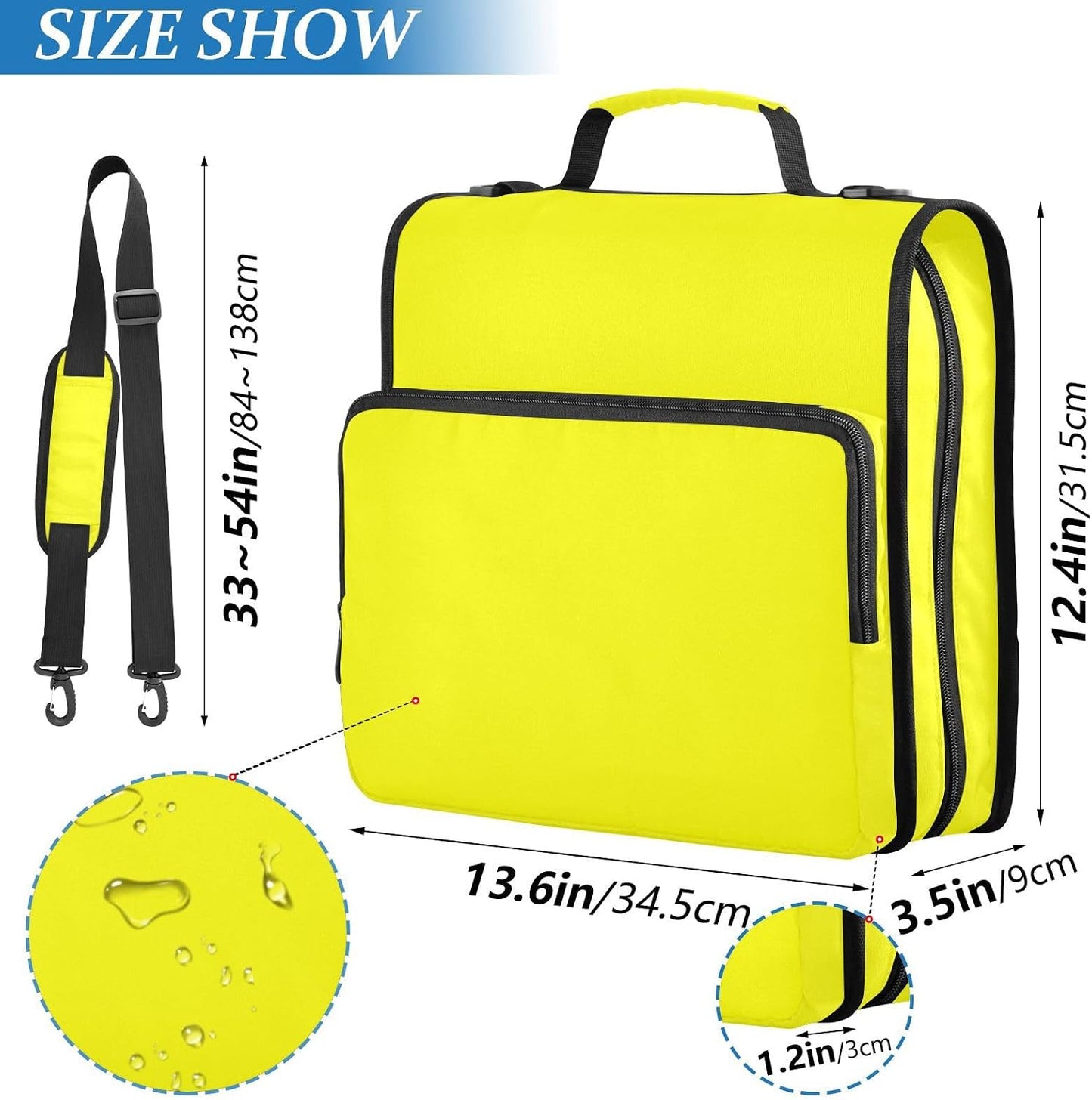Zipper Binder 3 Ring Binder 1.5 Inch with Zippers Shoulder Strap & Handle Binders Organizer Bag Yellow